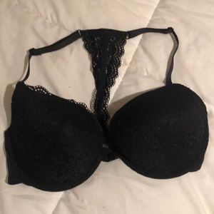 Black lace front opening bra
